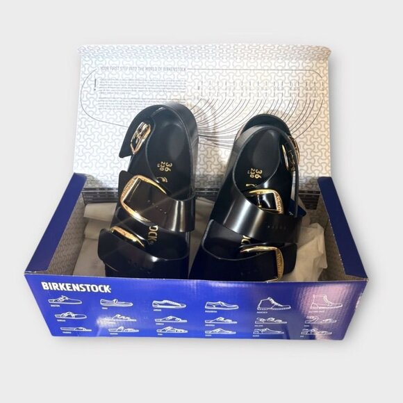 NIB Birkenstock Milano Big Buckle High Shine 36 Black Gold NEW Sandals $175 - Picture 9 of 9
